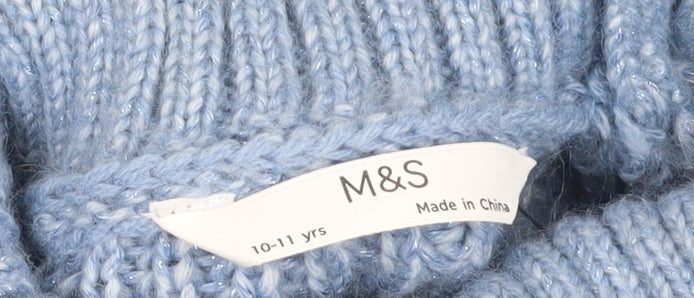 Marks and Spencer Girls Blue Roll Neck Jumper 10-11 Years
