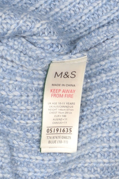 Marks and Spencer Girls Blue Roll Neck Jumper 10-11 Years