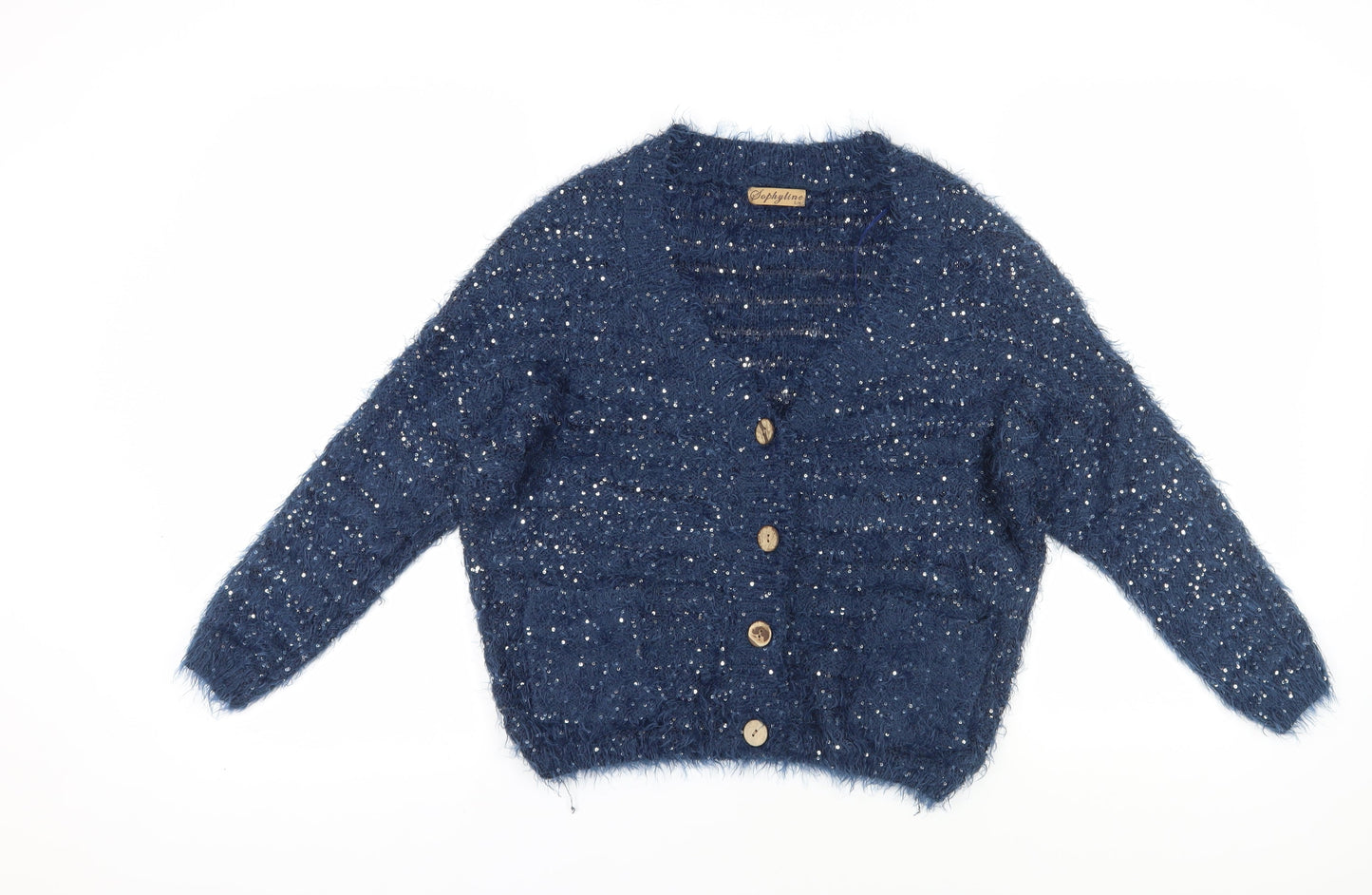 Sophylin Women's Blue Sequin Cardigan Jumper S