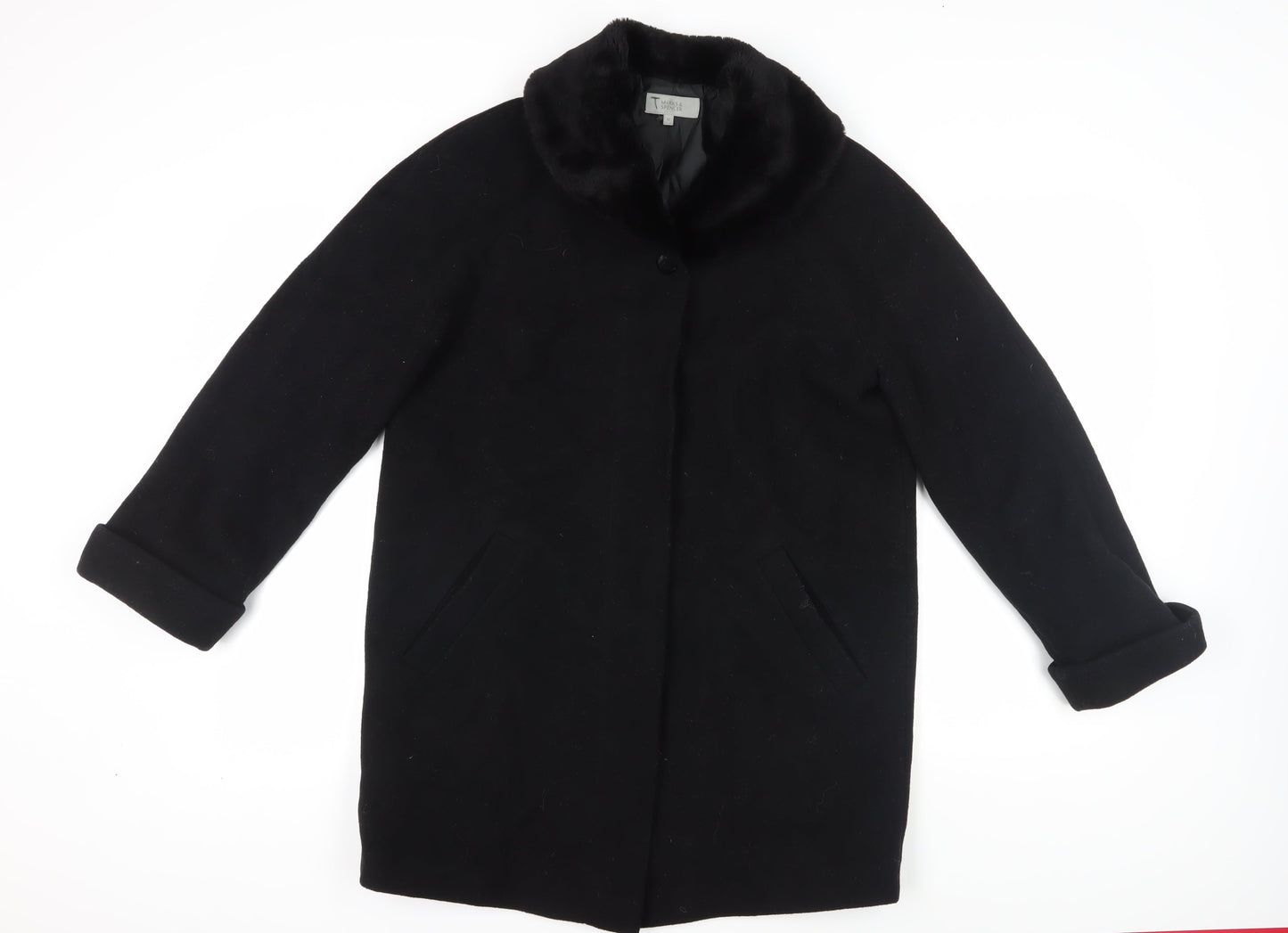 Marks & Spencer Women's Black Wool Coat Size 12 Formal