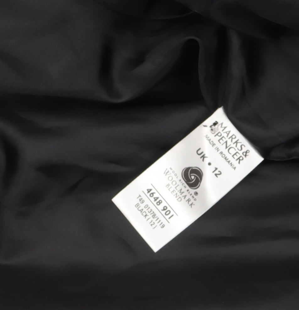 Marks & Spencer Women's Black Wool Coat Size 12 Formal