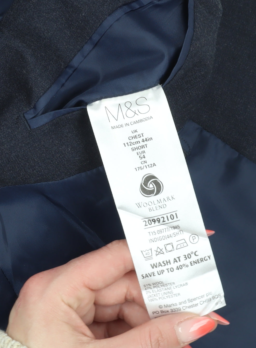 Mens UK Size 44 Marks and Spencer Regular Blue Suit Jacket