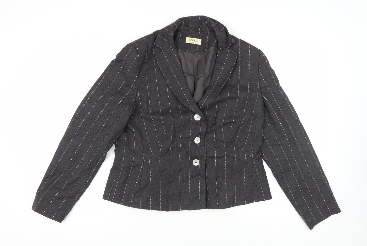Kaliko Women's Black Pinstripe Wool Jacket Size 18