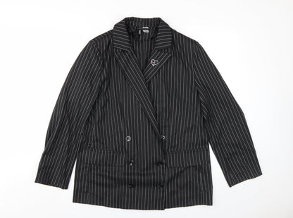 H&M Women's Black Pinstripe Suit Jacket Size 10