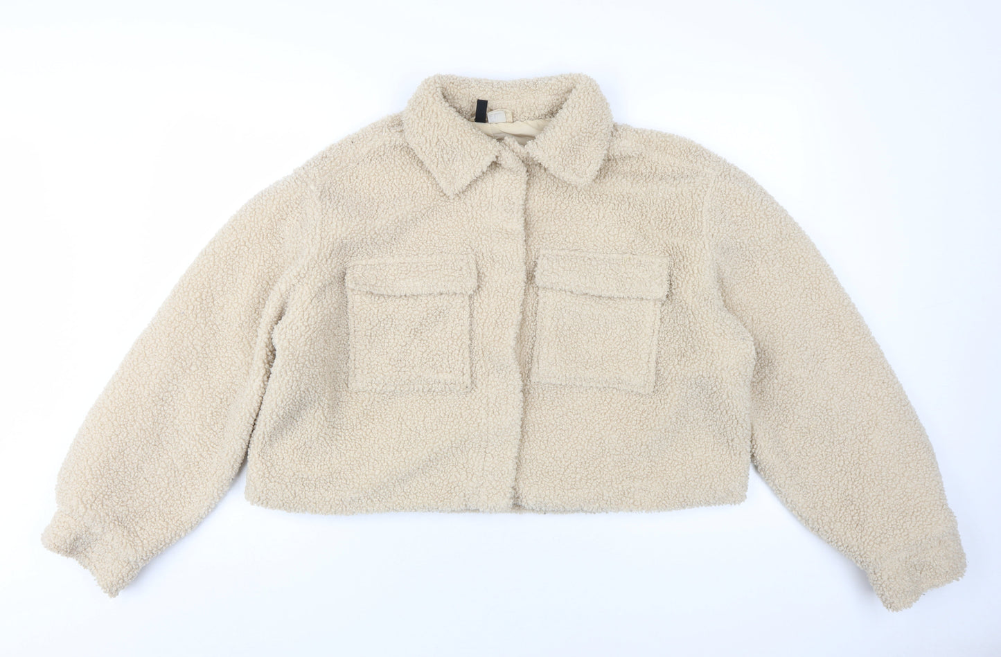 H&M Women's Beige Fleece Bomber Jacket Size 14