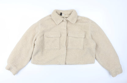 H&M Women's Beige Fleece Bomber Jacket Size 14