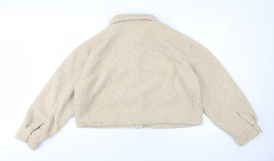 H&M Women's Beige Fleece Bomber Jacket Size 14