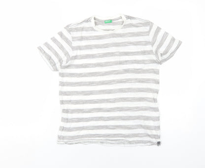 Benetton Boys Grey Striped T-Shirt, Size 10-11 Years, Cotton