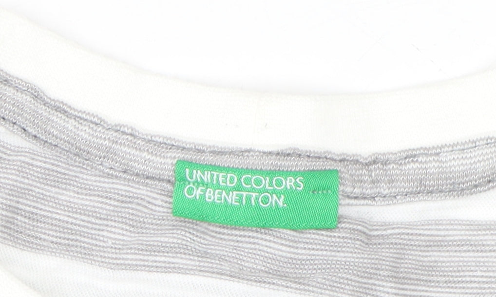Benetton Boys Grey Striped T-Shirt, Size 10-11 Years, Cotton