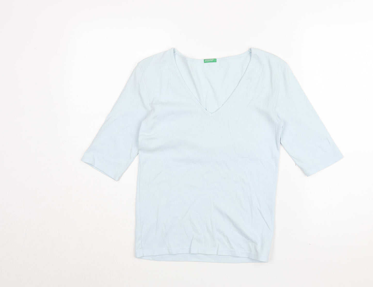 Womens UK Size M United Colors of Benetton Blue Basic T-Shirt