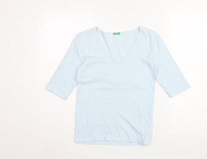 Womens UK Size M United Colors of Benetton Blue Basic T-Shirt