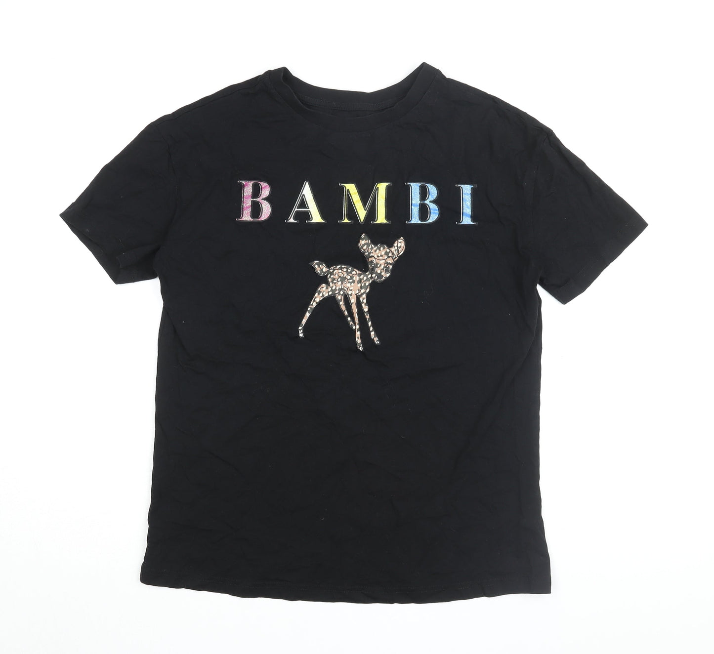 Womens UK Size S Disney Black Basic T-Shirt