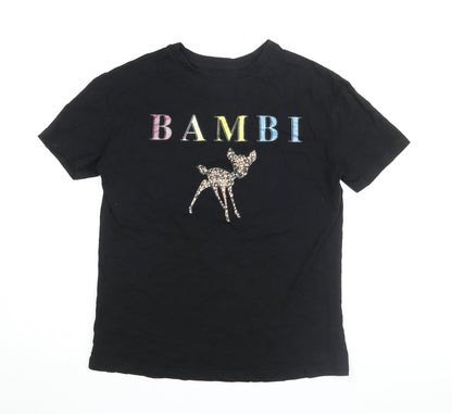 Womens UK Size S Disney Black Basic T-Shirt