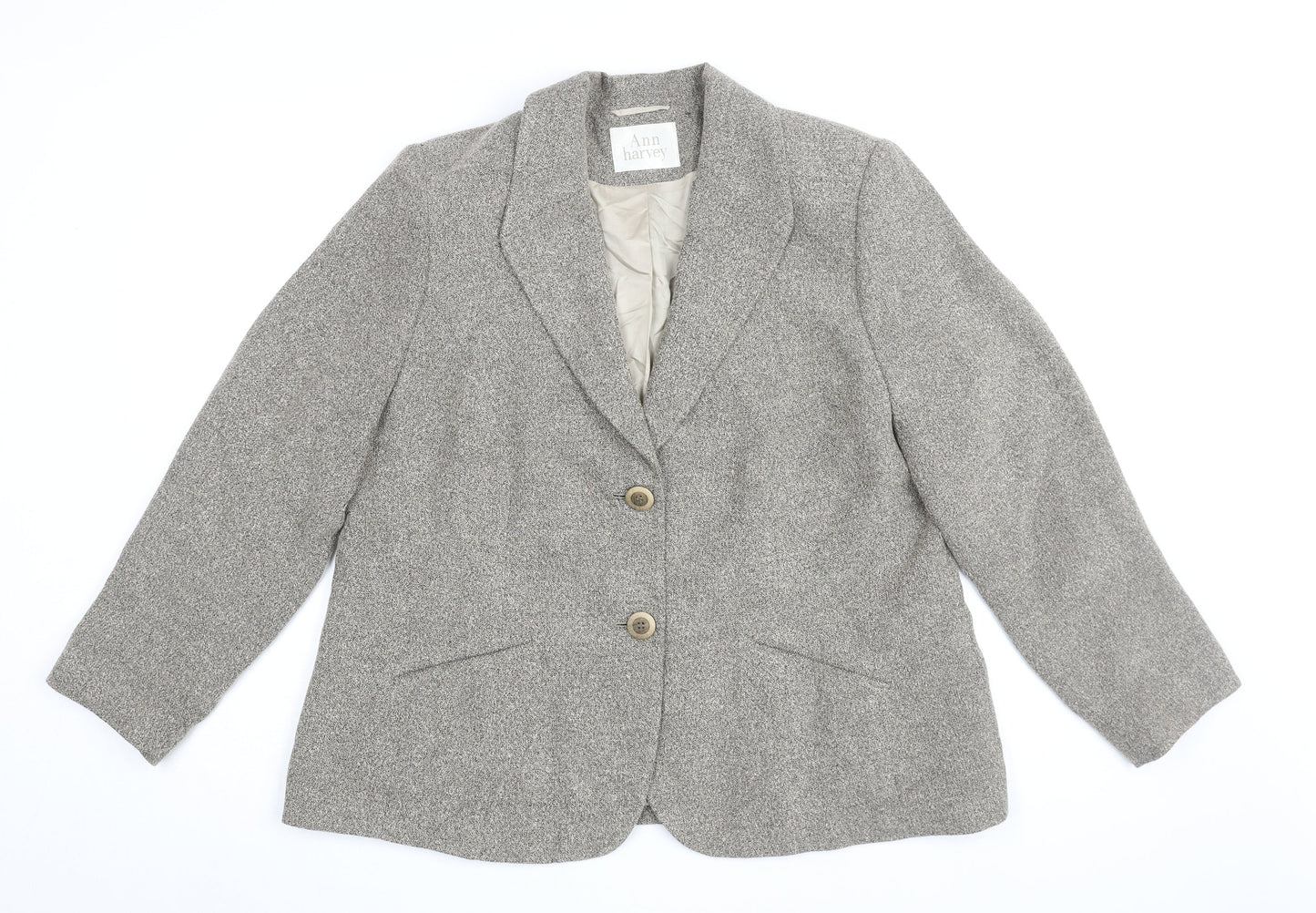 Ann Harvey Women's Grey Blazer Size 16 Two-Button