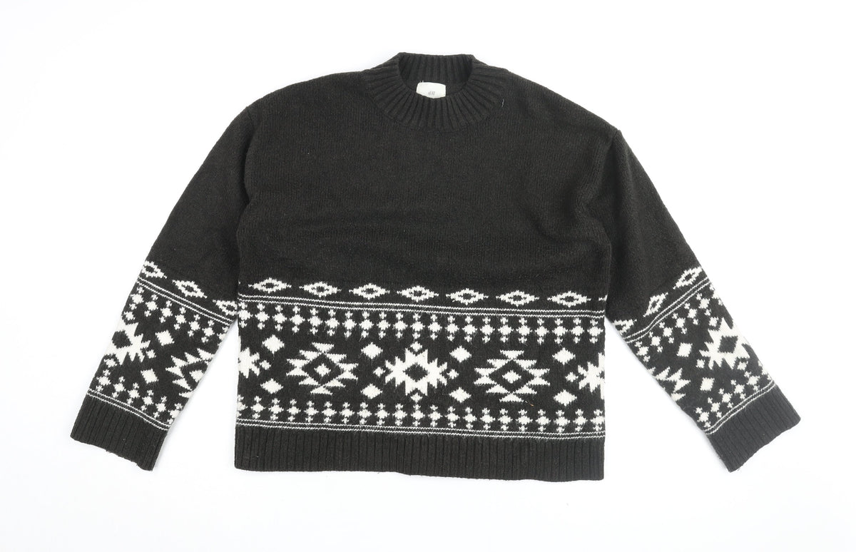 H&M Women's Black Geometric Knit Pullover Jumper S