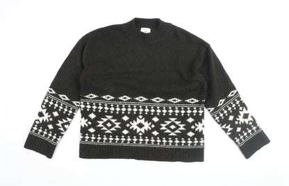 H&M Women's Black Geometric Knit Pullover Jumper S