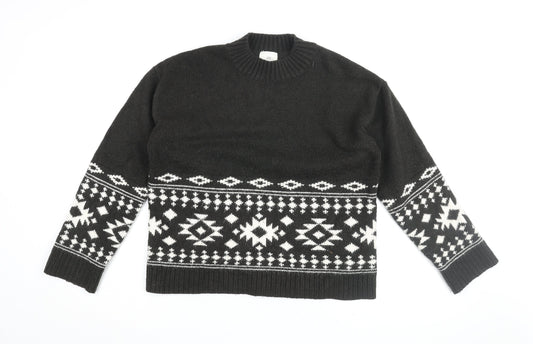 H&M Women's Black Geometric Knit Pullover Jumper S