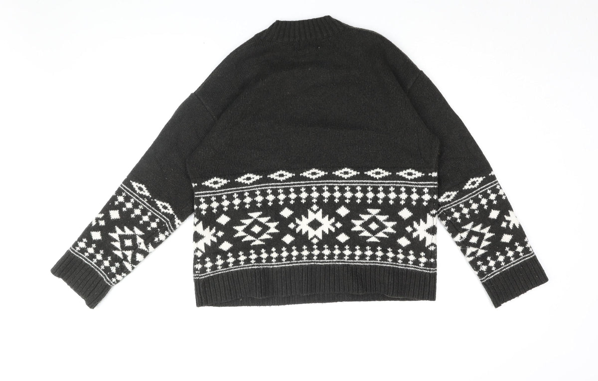 H&M Women's Black Geometric Knit Pullover Jumper S