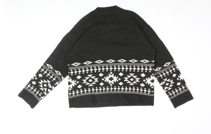 H&M Women's Black Geometric Knit Pullover Jumper S