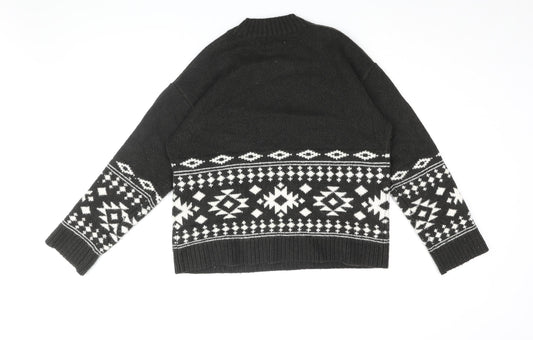 H&M Women's Black Geometric Knit Pullover Jumper S