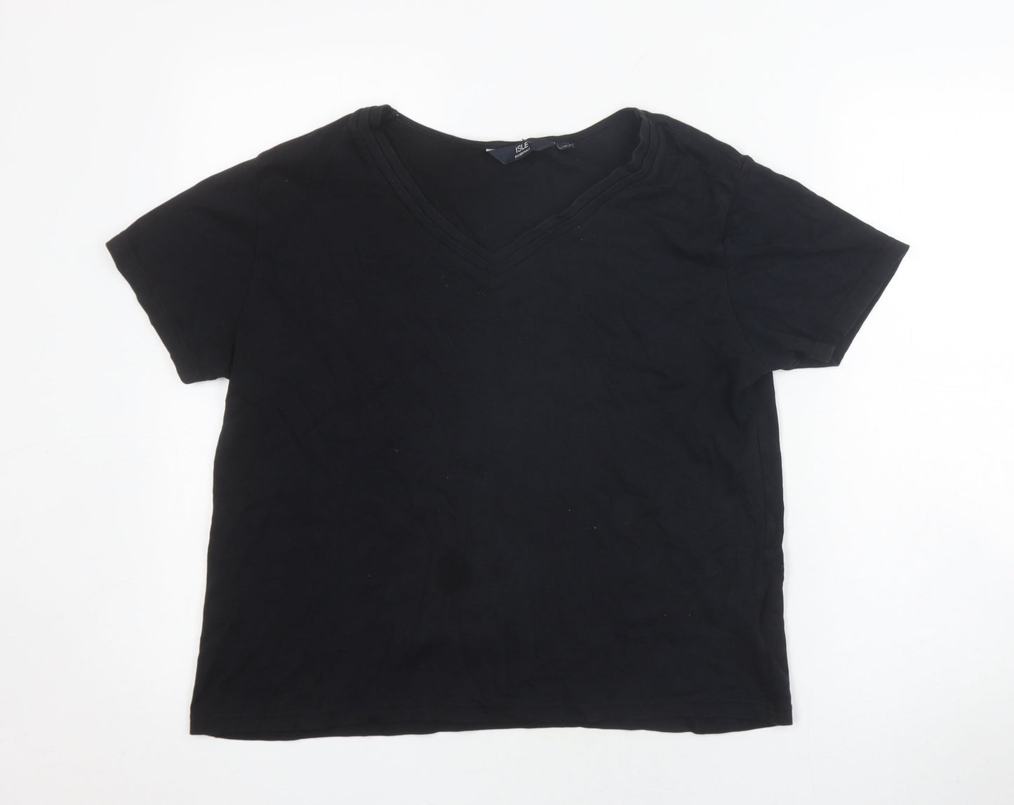 Womens UK Size 14 Isle Essentials Black Basic T-Shirt