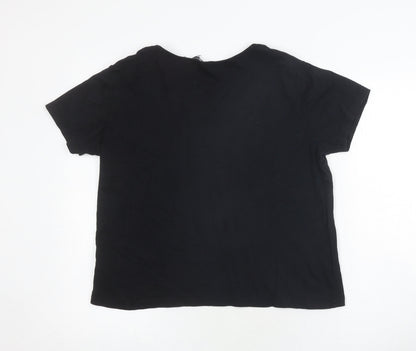Womens UK Size 14 Isle Essentials Black Basic T-Shirt