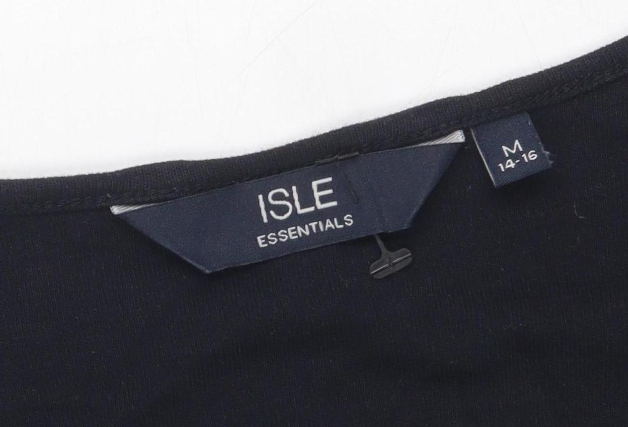 Womens UK Size 14 Isle Essentials Black Basic T-Shirt