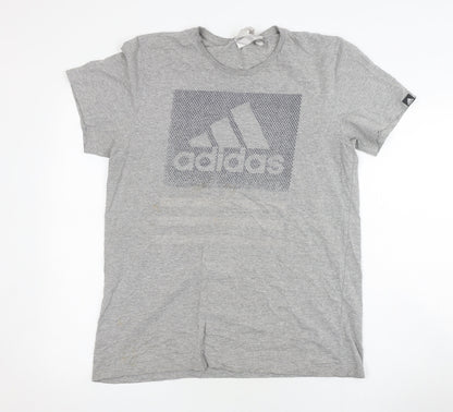 Adidas Men's Grey Graphic Logo T-Shirt Medium