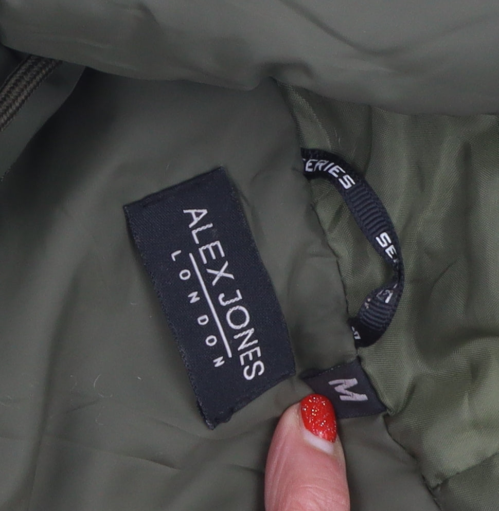 Alex Jones Men's Green Puffer Jacket Size M Hooded Winter