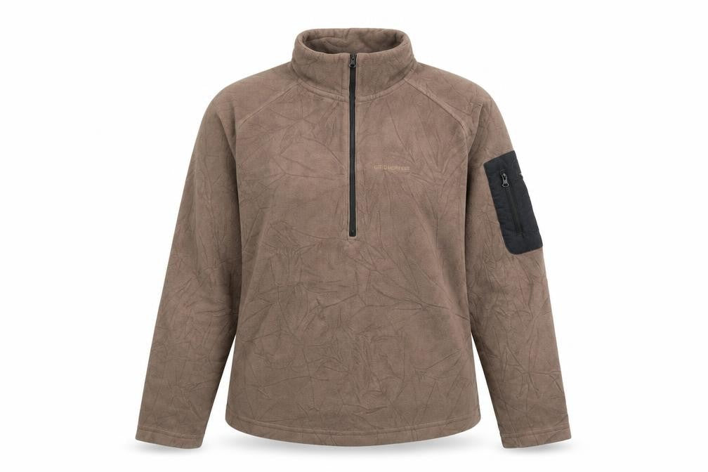Front view of Craghoppers Brown unisex henley sweatshirt, size 14