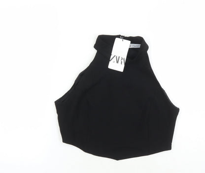 Womens UK Size M Zara Black Cropped Blouse