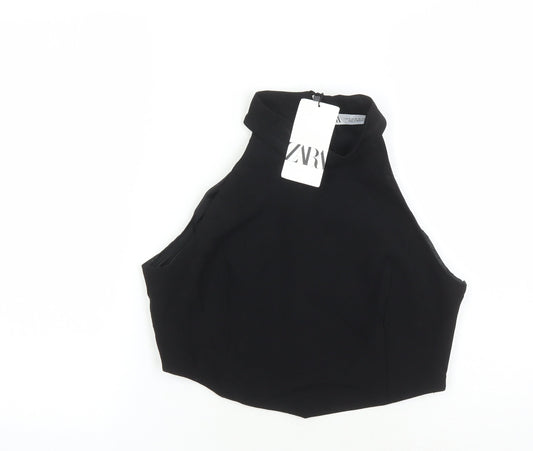 Womens UK Size M Zara Black Cropped Blouse