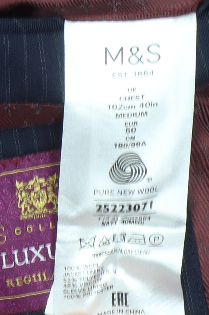 Mens UK Size 40 Marks and Spencer Regular Blue Suit Jacket