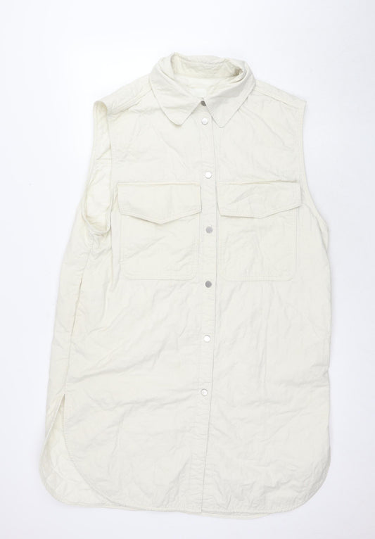 H&M Women's White Waistcoat M Lightweight Snap Pockets