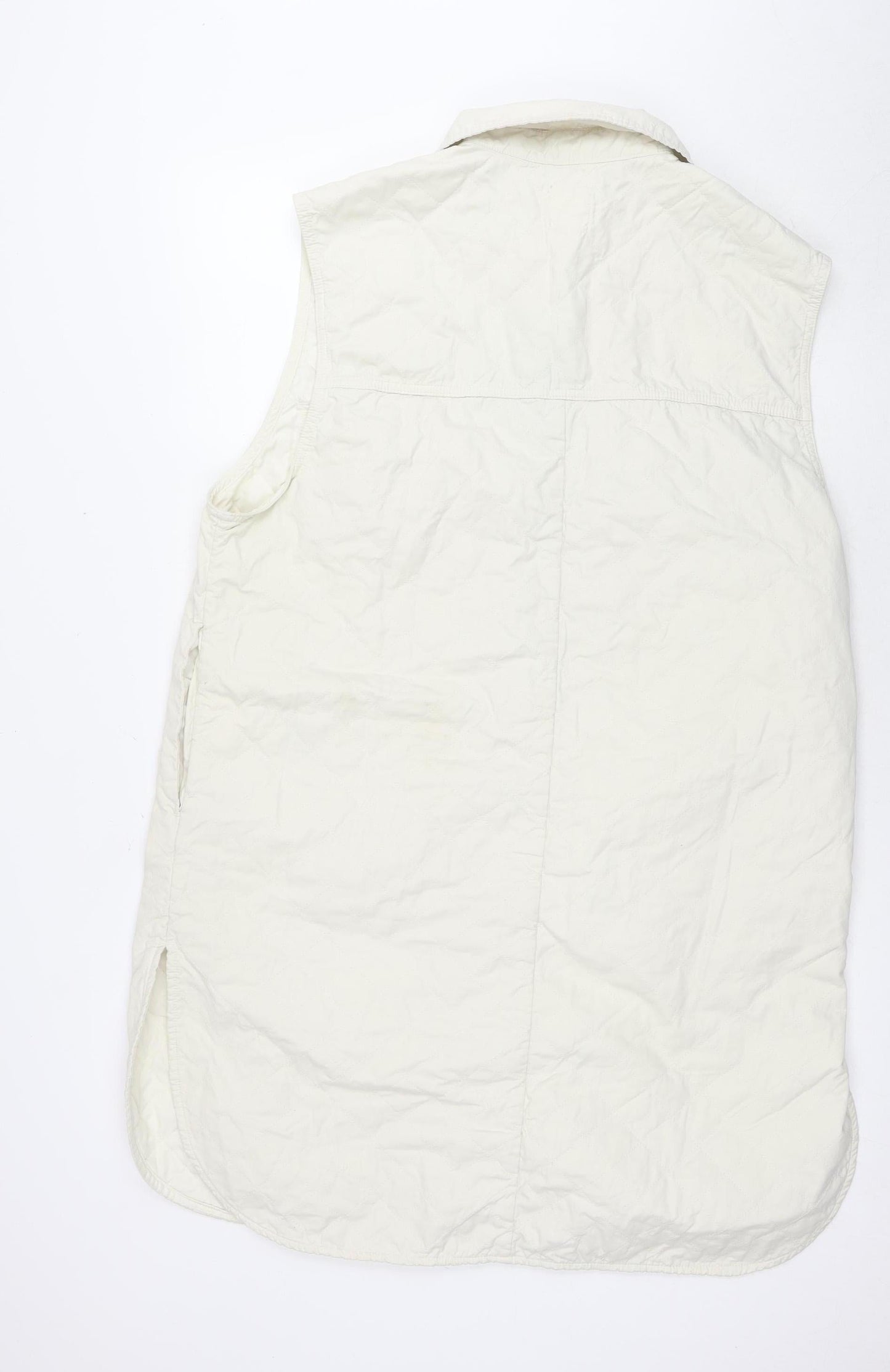 H&M Women's White Waistcoat M Lightweight Snap Pockets