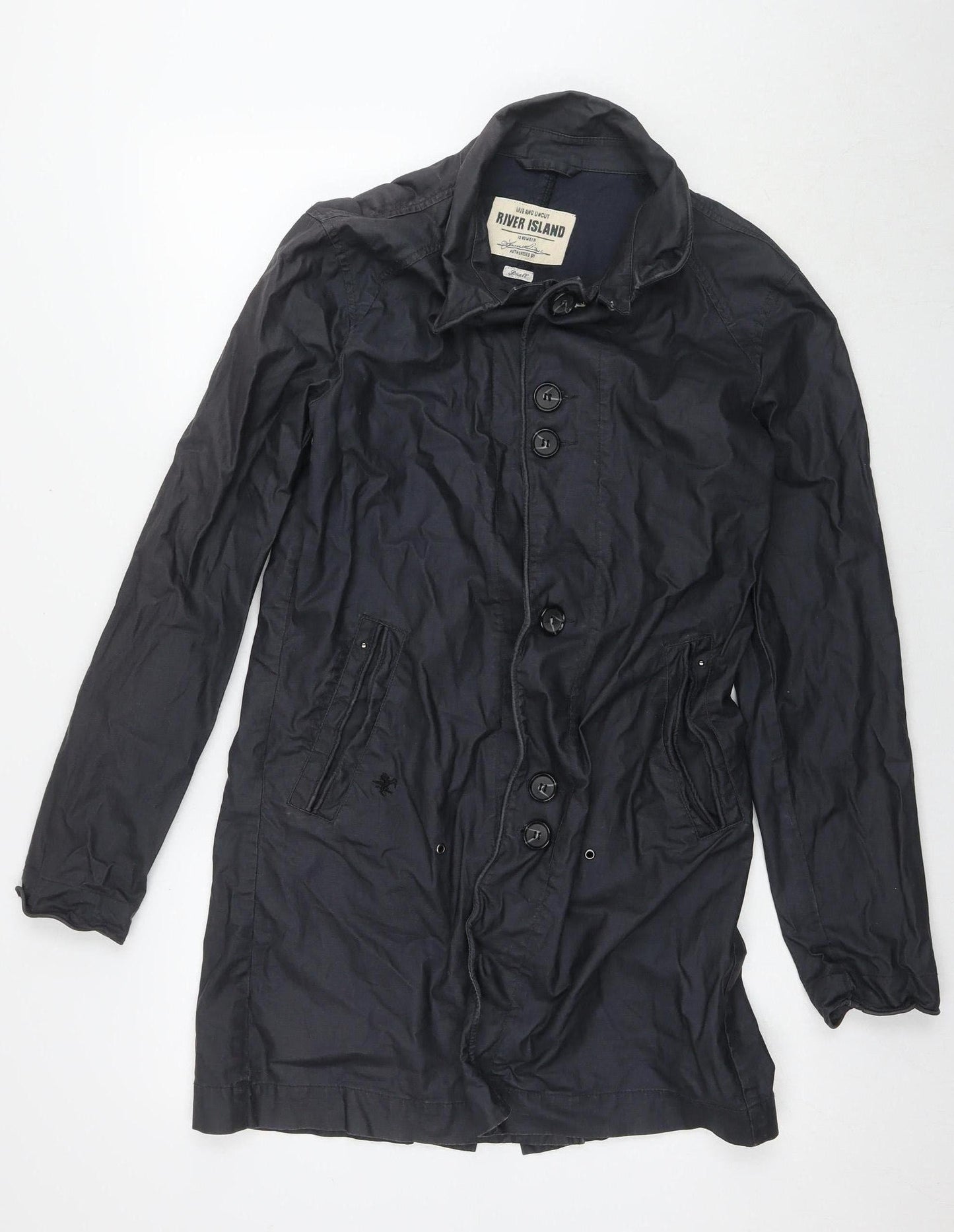 Womens UK Size S River Island Black Trench Coat