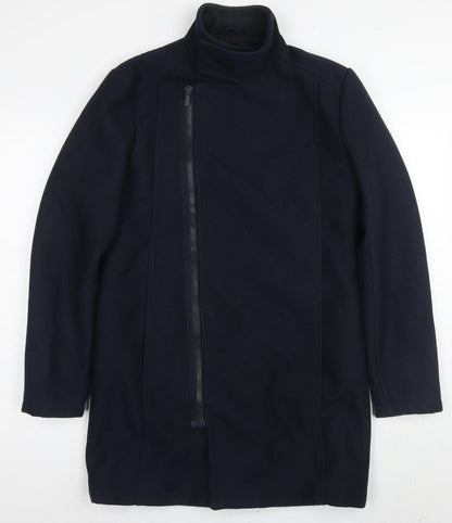 Zara Man Men's Black Wool Overcoat in M, Stand-Up Collar