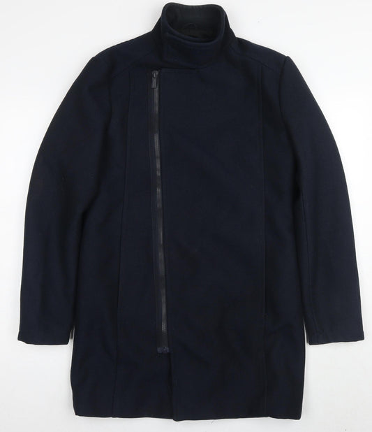 Zara Man Men's Black Wool Overcoat in M, Stand-Up Collar