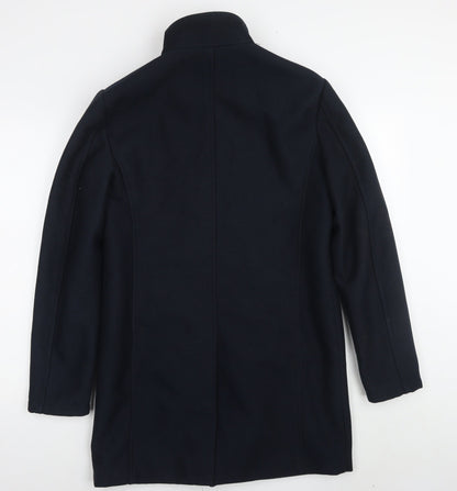 Zara Man Men's Black Wool Overcoat in M, Stand-Up Collar