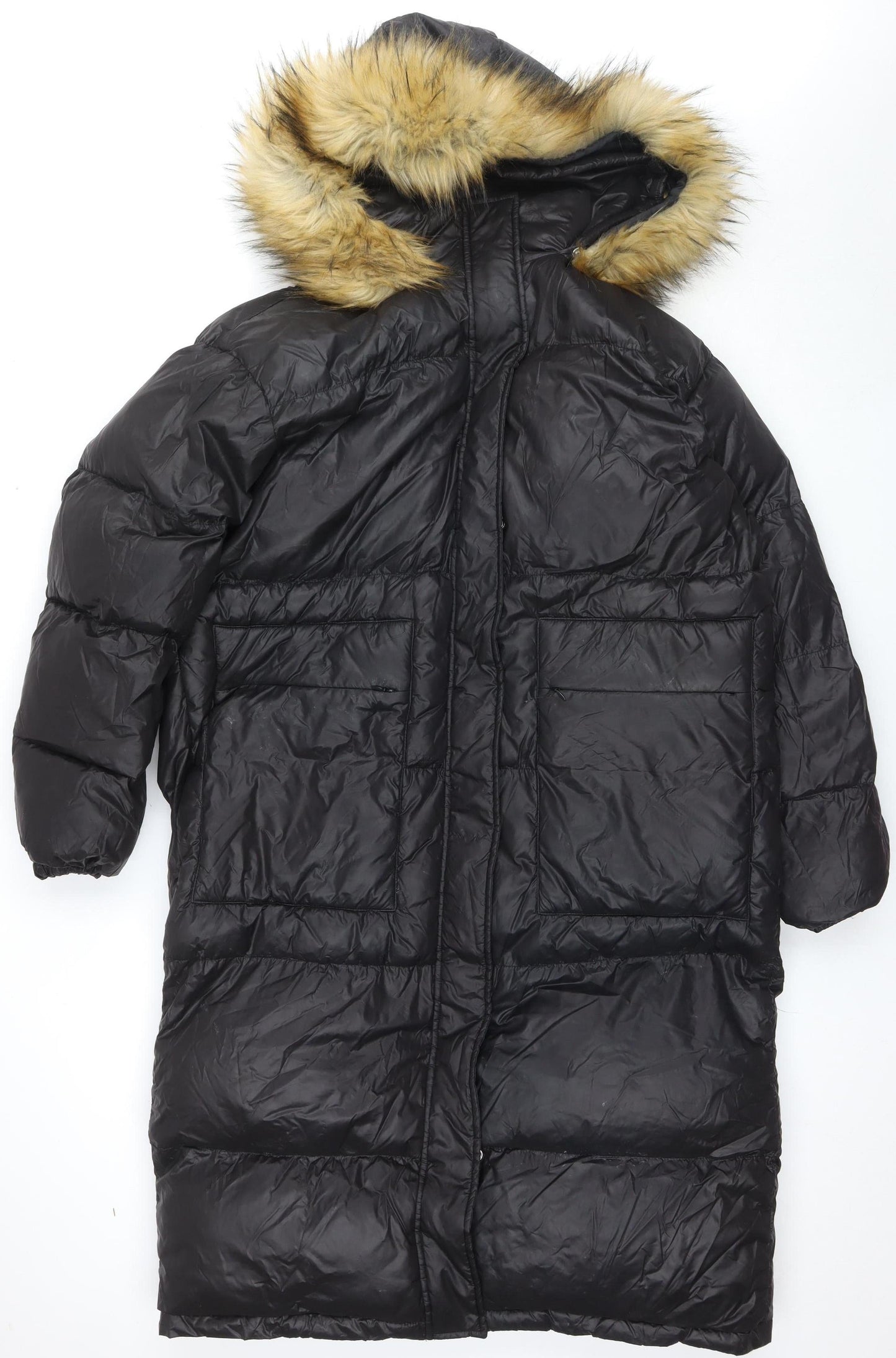 boohoo Women's Black Long Puffer Jacket UK 8