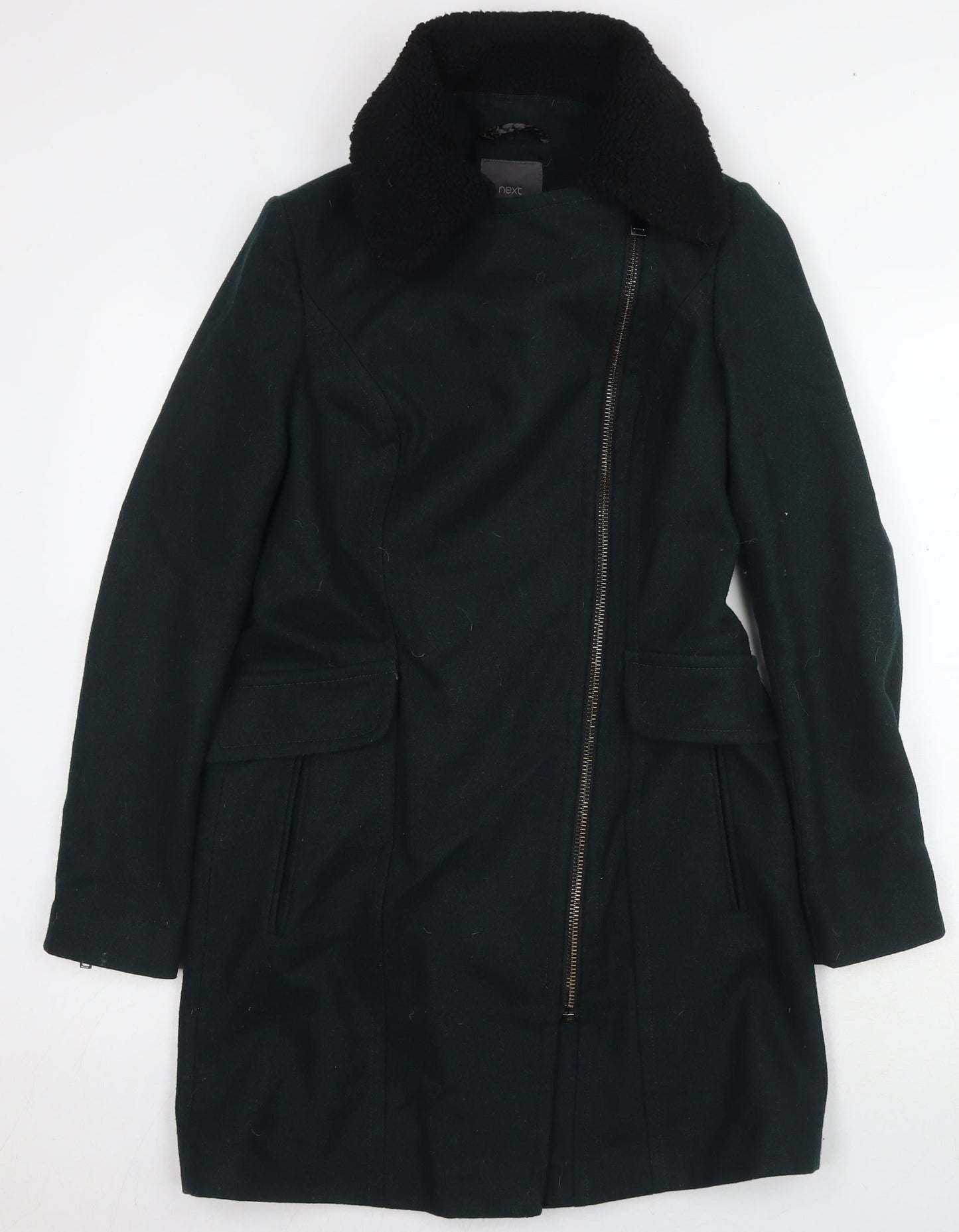 Next Women's Green Wool Blend Biker Coat Size 6