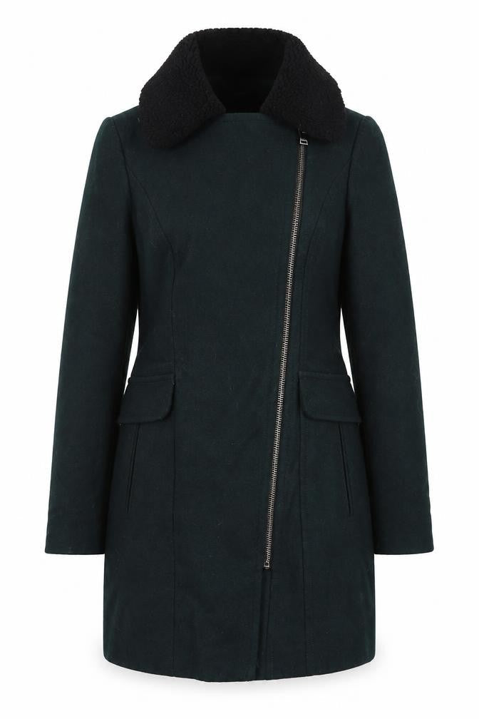 Next Women's Green Wool Blend Biker Coat Size 6