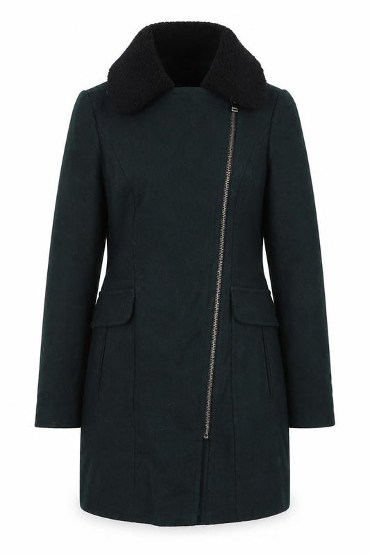 Next Women's Green Wool Blend Biker Coat Size 6