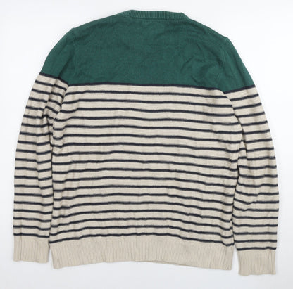 River Island Men's Large Green Striped Pullover Jumper