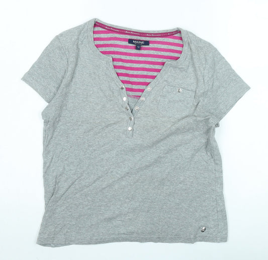 Maine Women’s Grey Striped Henley T-Shirt, Size 12