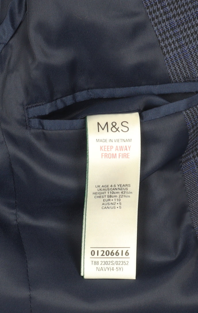 Marks and Spencer Boys Blue Check Blazer 4-5 Years
