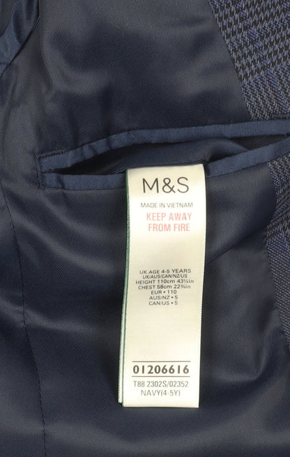 Marks and Spencer Boys Blue Check Blazer 4-5 Years