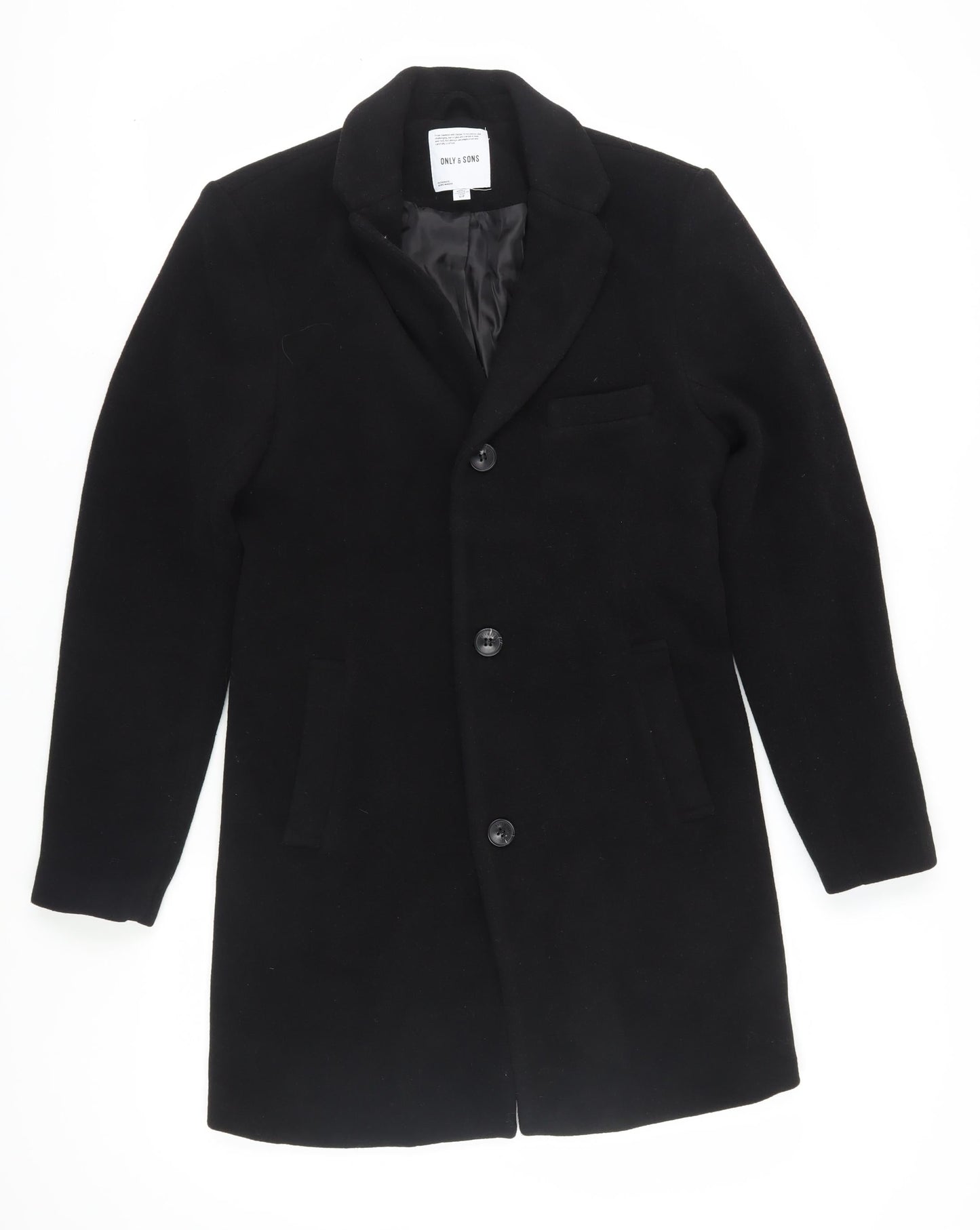 Mens UK Size S ONLY & SONS Black Overcoat