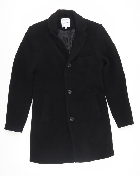 Mens UK Size S ONLY & SONS Black Overcoat