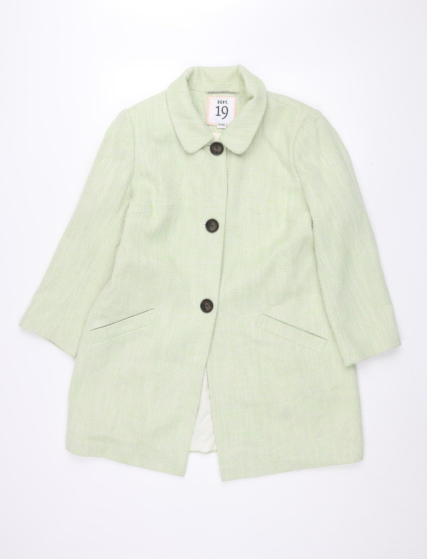 Dept 19 Women's Green Classic Coat, Size 14, Button Detail